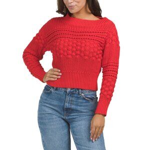 SUGAR LIPS Red Redan Off The Shoulder Sweater Top